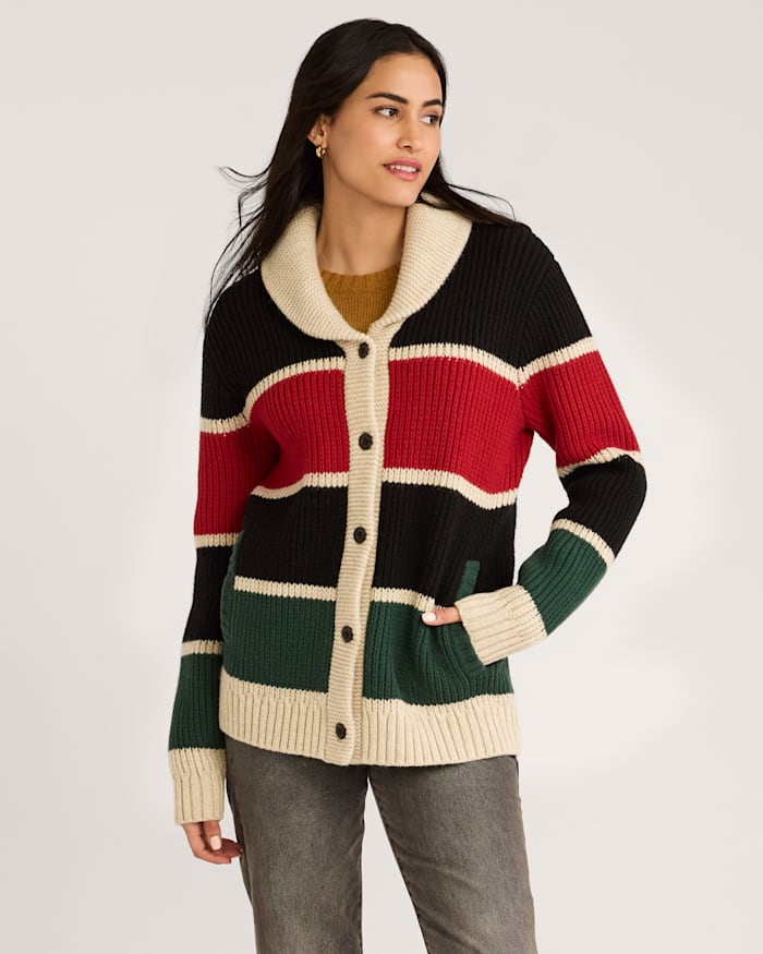 WOMEN'S RANGER STRIPE LAMBSWOOL CARDIGAN